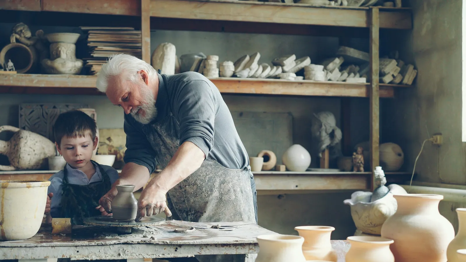 A creative workspace with materials and a project in progress.